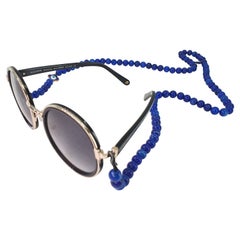 Chaîne de lunettes de soleil en perles de lapis-lazuli avec breloque en forme de fleur œil maléfique