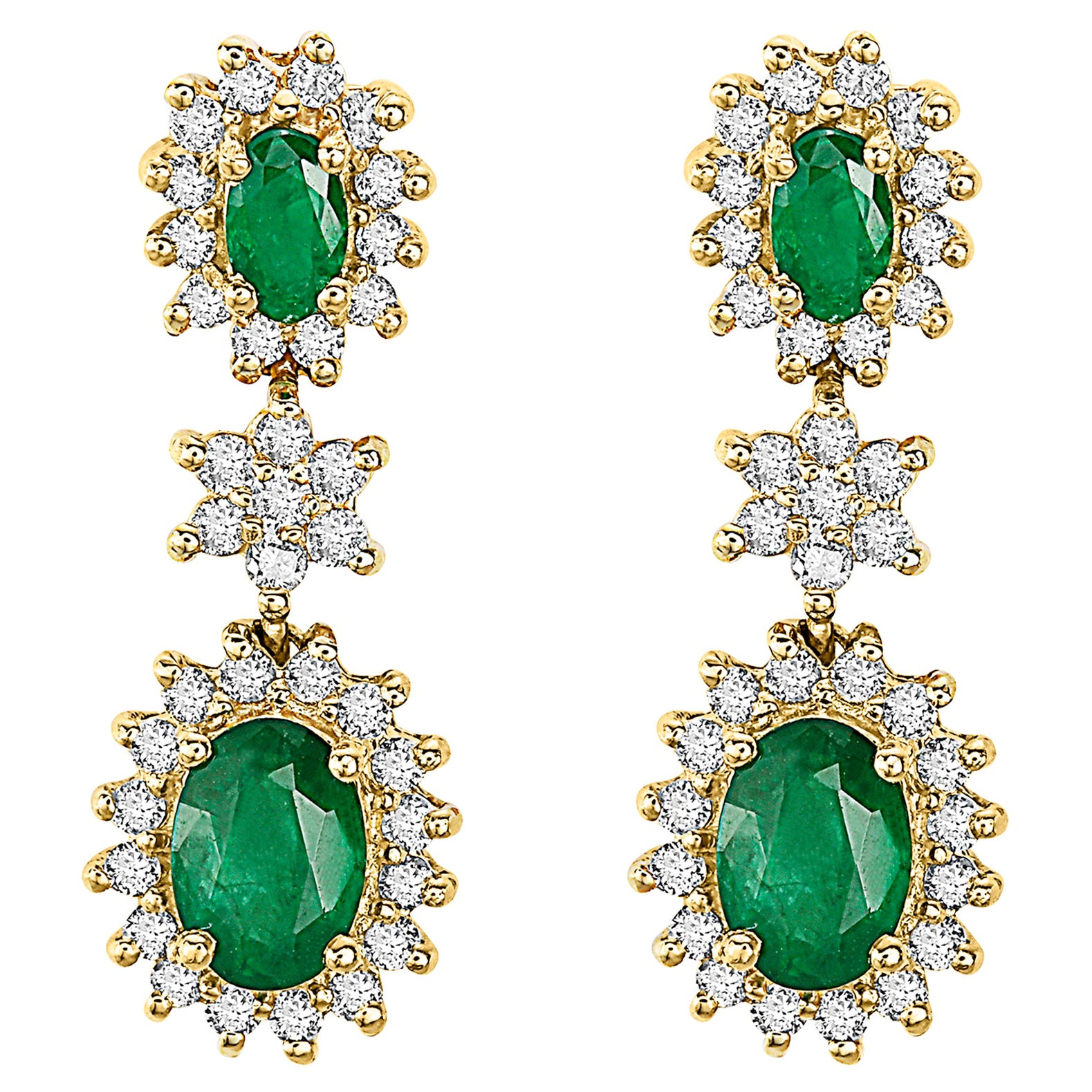 Effy 14 Karat Yellow Gold Diamond & Emerald Earrings For Sale