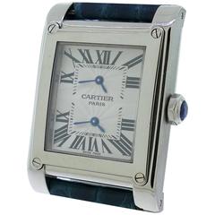 Cartier White Gold Privee Tank A Vis Dual Time Wristwatch