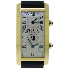 Cartier Yellow Gold Tank Cintree Dual Time Mechanical Wristwatch