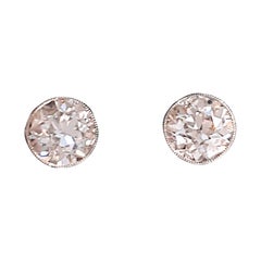 Old-Cut Diamond and Platinum Stud Earrings, 1.86 Carats