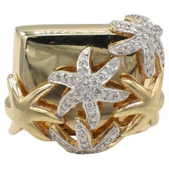 Sonia B. 14 Karat Yellow Gold Diamond Starfish Cocktail Ring