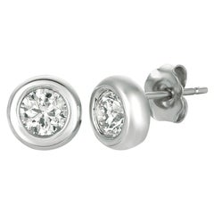 1.00 CT Natural Diamond Bezel Earrings G-H SI Set in 14K White Gold