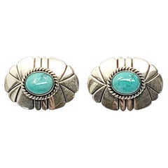 Artie Yellowhorse Sterling Silver Turquoise Oval Earrings