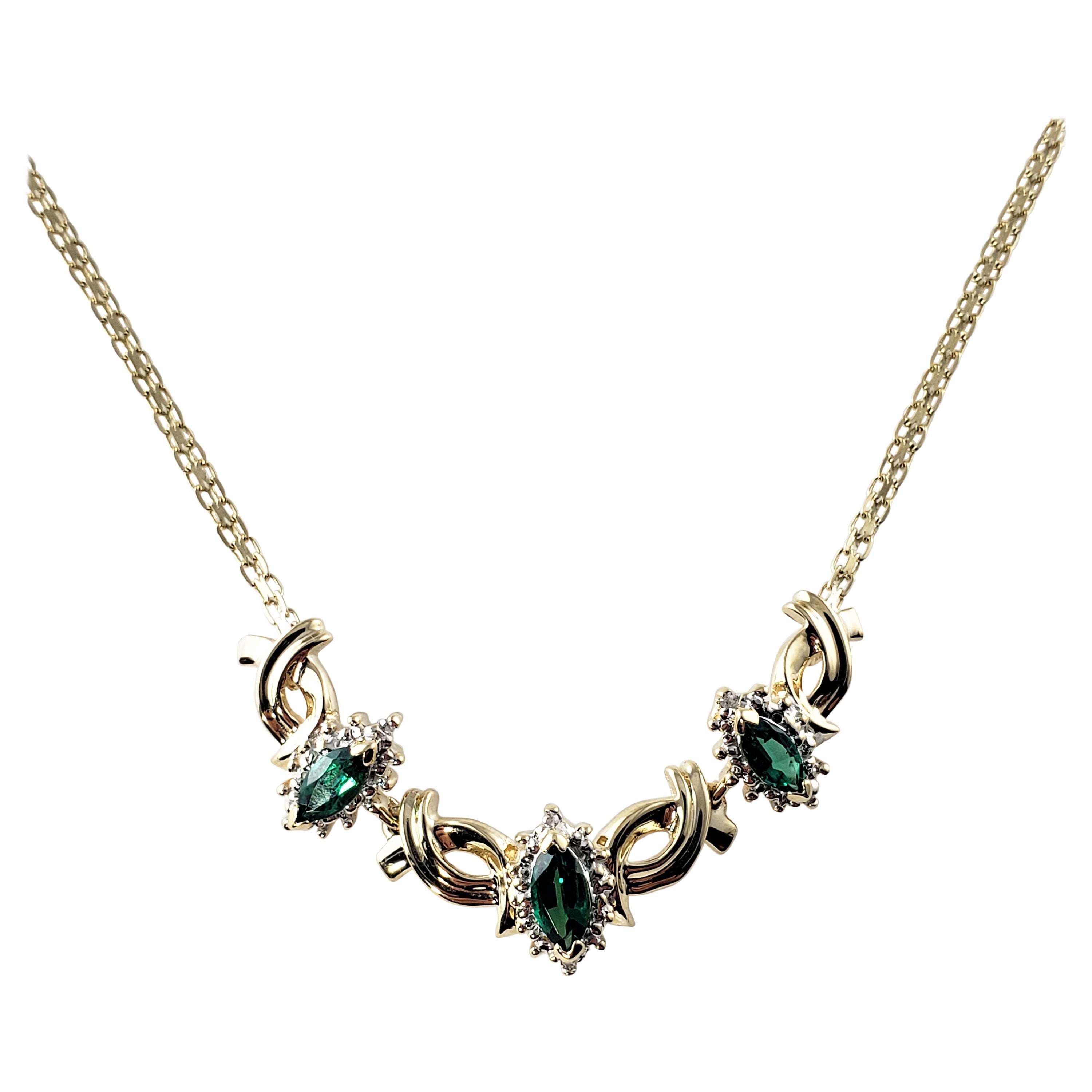 14 Karat Yellow Gold Simulated Emerald and Diamond Necklace
