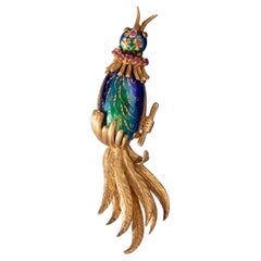 Gold and Enamel Vintage Bird Brooch
