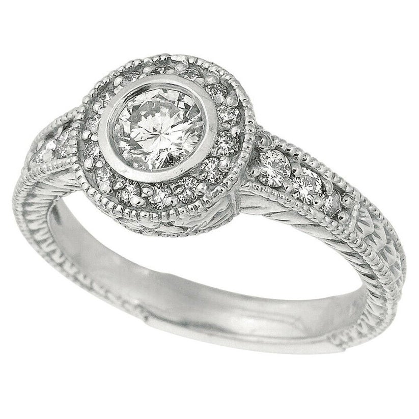 0.80 Carat Natural Diamond Engagement Ring G SI 14K White Gold