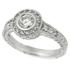 Anillo de compromiso de diamantes naturales de 0,80 quilates G SI de oro blanco de 14 quilates