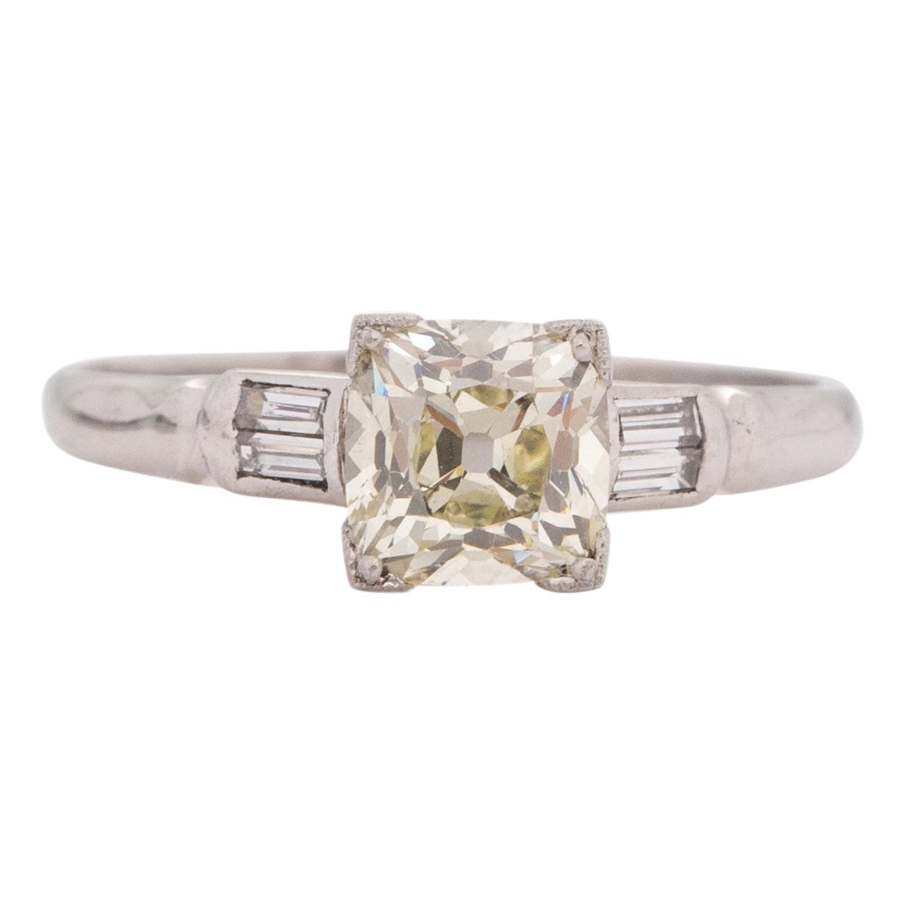 1.21 Carat Art Deco Diamond Platinum Engagement Ring For Sale