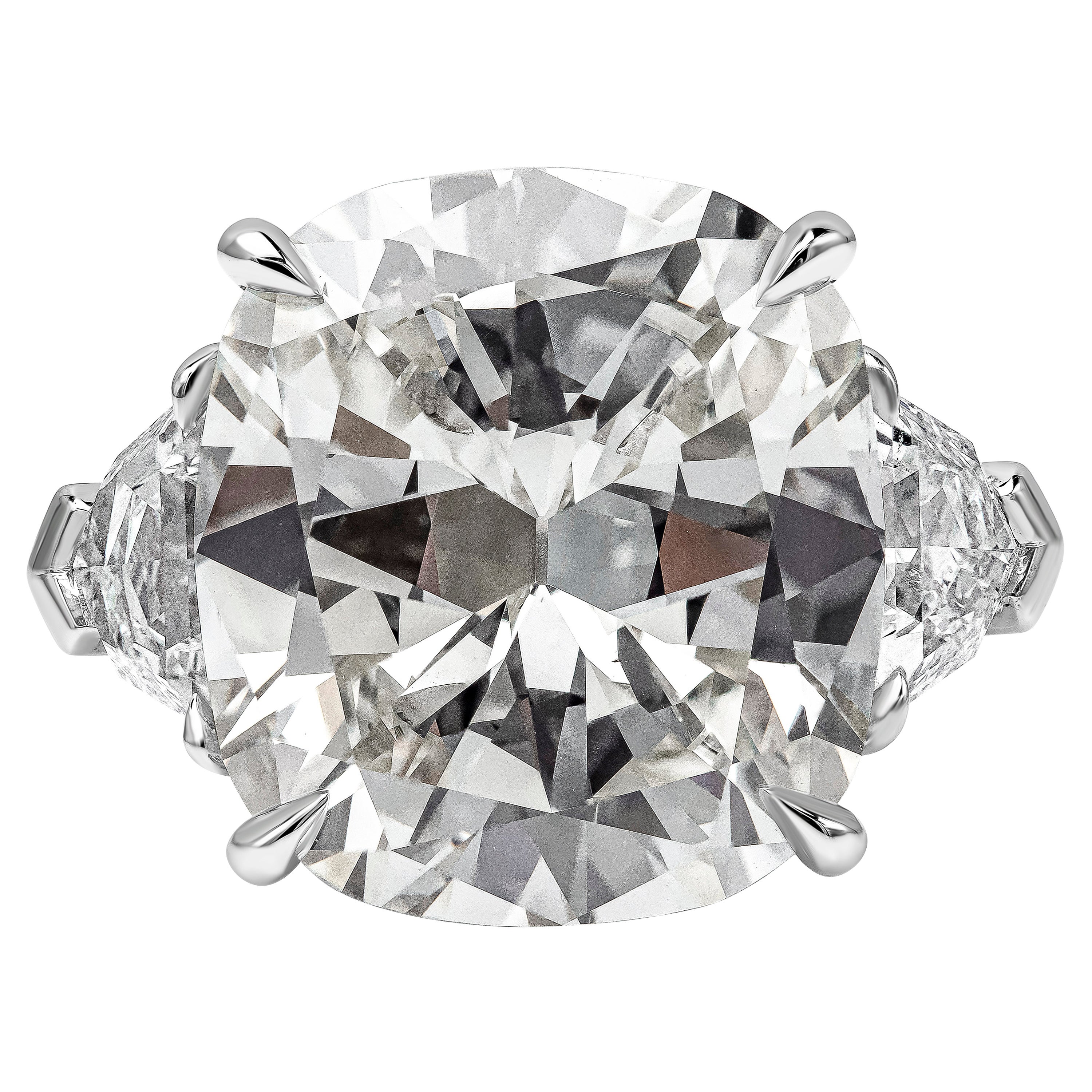 GIA Certified 10.26 Carat Cushion Cut Diamond Three-Stone Engagement Ring