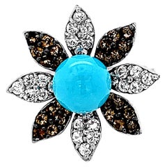 Carlo Viani 14K White Gold Turquoise, Smoky Quartz, White Sapphire Flower Ring