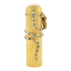 Victorian 18kt, Diamond and Turquoise Snake Vinaigrette Pendant