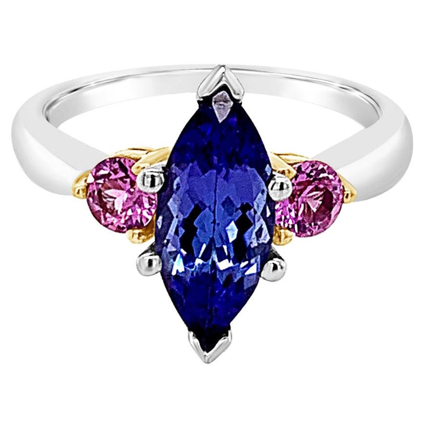 Grand Sample Sale Ring with Tanzanite, Pink Sapphire Set in 14K Two Tone Gold For Sale