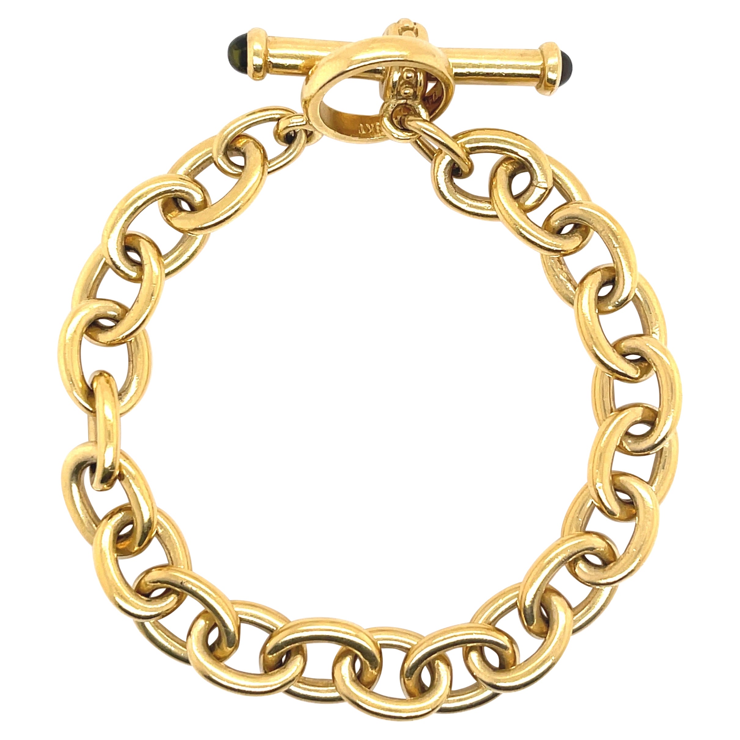 18 Karat Yellow Gold Cable Peridot Bracelet Signed Vahe Naltchayan USA 52 Grams For Sale