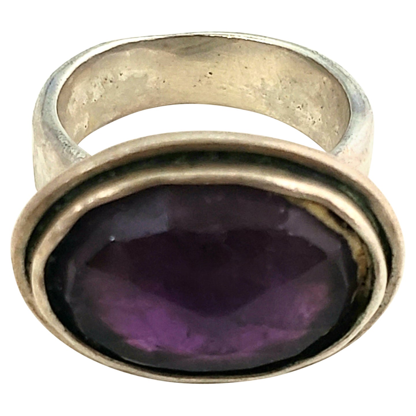 Bili Sterling Silver Checkerboard Faceted Amethyst Ring