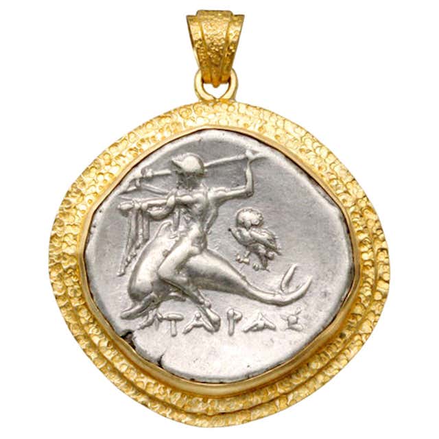Ancient Greek 3rd Century BC Athena Coin 18K Gold Pendant For Sale at ...