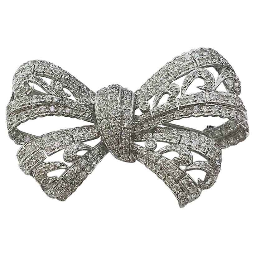 Ornate Diamond Bow Brooch in Art Deco Style  For Sale