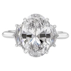 GIA Certified 4.02 Carat Oval Cut Diamond Three-Stone Engagement Ring