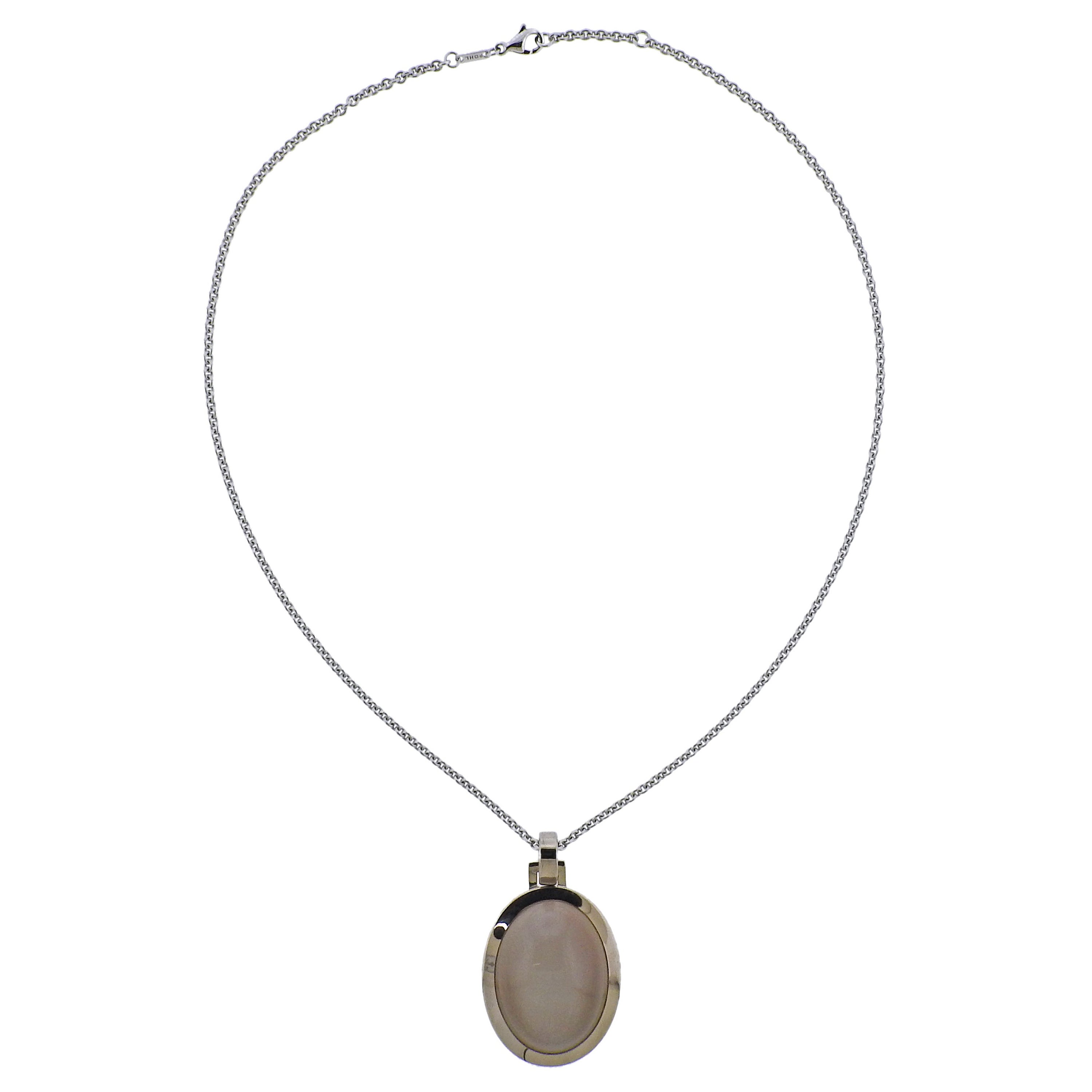 Jochen Pohl 40.44ct Grey Moonstone Gold Pendant Necklace For Sale