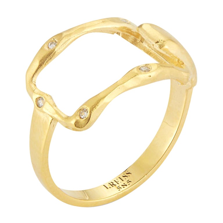 Hand-Crafted Yellow Gold Open Rectangular-Shaped Hammered Ring