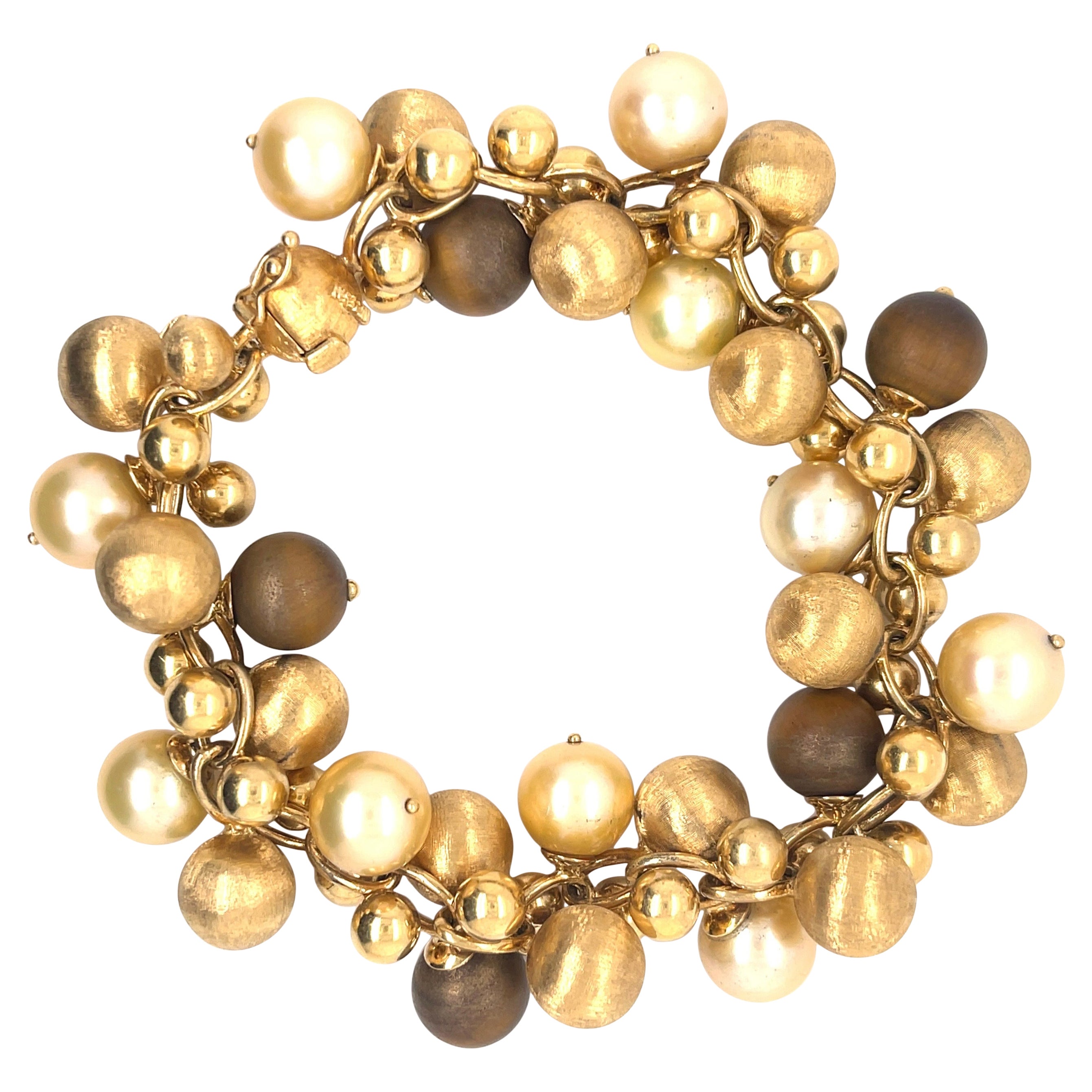 Chiampesan 18K Gold Beaded Pearl Tiger Eye Bracelet