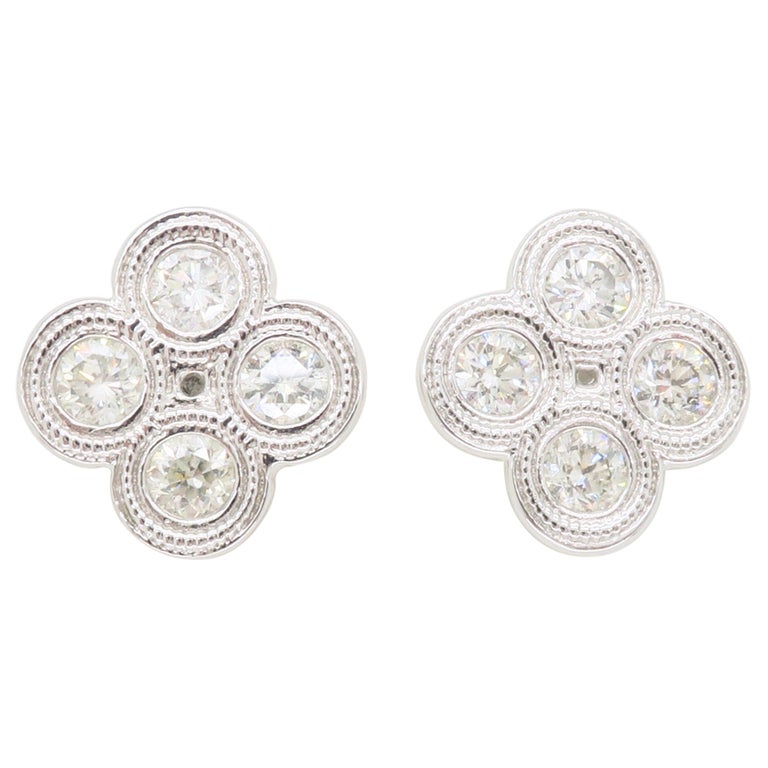 Clover Style Diamond Stud Earrings at 1stDibs