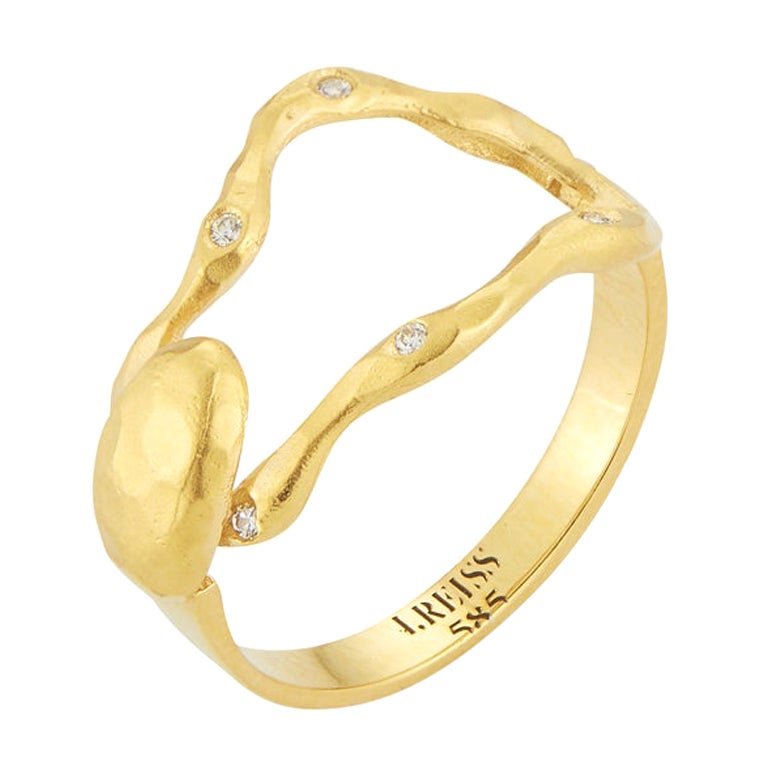 For Sale:  Hand-Crafted Yellow Gold Open Free-Form Hammered Ring