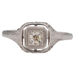 Art Deco Platinum Antique Filigree Solitaire Diamond Engagement Ring