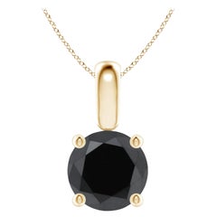 1 Carat Round Black Diamond Solitaire Pendant Necklace in 14K Yellow Gold