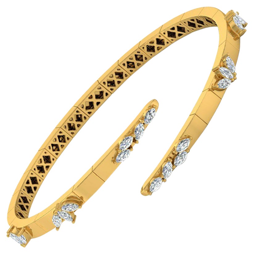 1.50 Carat Natural Diamond Flexible Bangle Bracelet G-H SI 14 Karat White  Gold For Sale at 1stDibs