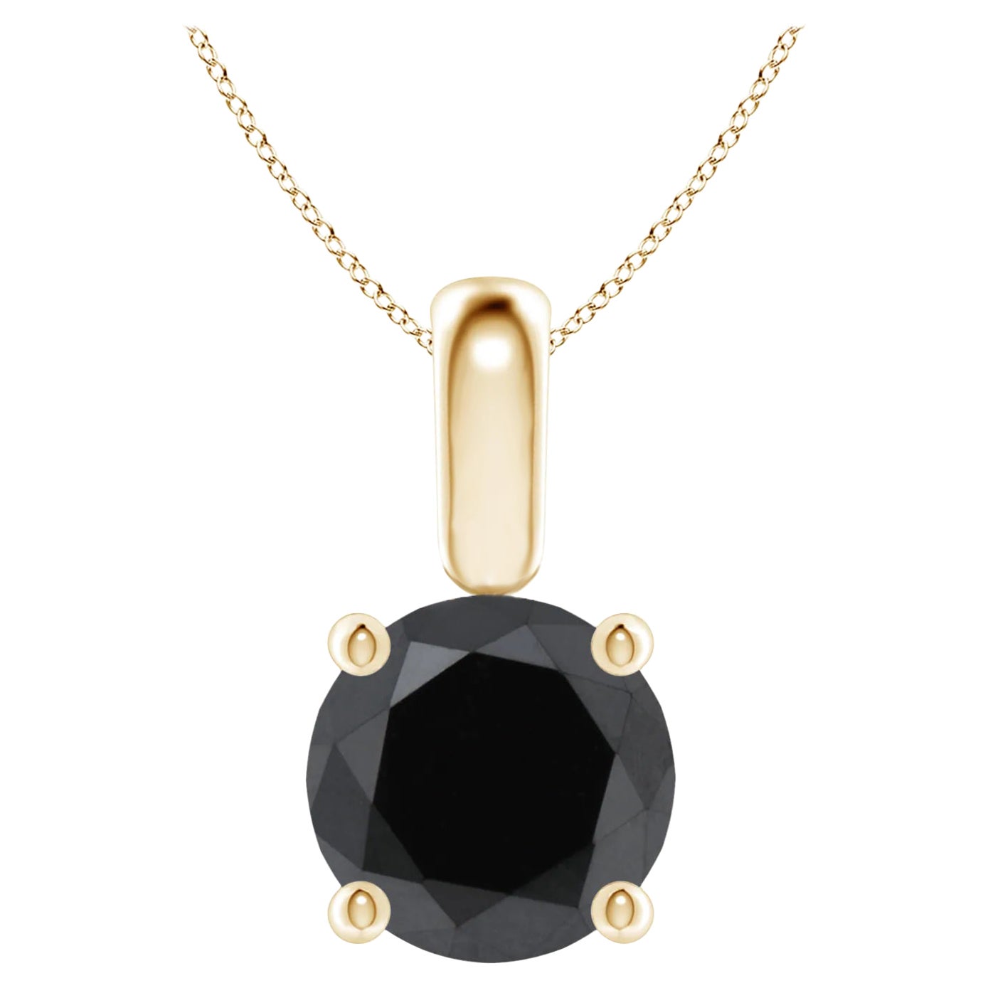 1.37 Carat Round Black Diamond Solitaire Pendant Necklace in 14K Yellow Gold