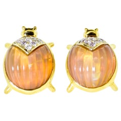 18K Gold, Diamond and Translucent Agate "Lady-Bug" Earrings