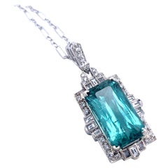 18K White Gold 9.60 Carat Teal Tourmaline & Diamond Necklace J5196