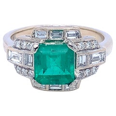 18K White Gold 1.70 Carat GIA Report Emerald & Diamond Ring #J5199