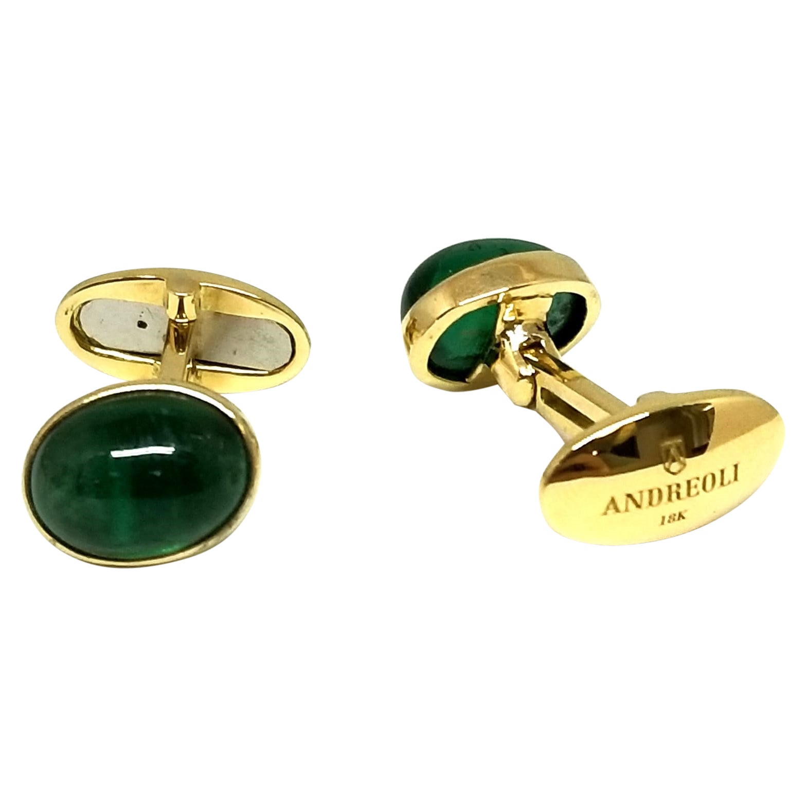 Andreoli 9.85 Carat Emerald 18 Karat Yellow Gold Cufflinks For Sale