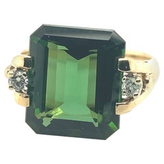 14K Yellow Gold Large 9 Carat Green Tourmaline Diamond Ring Impressive #J5226