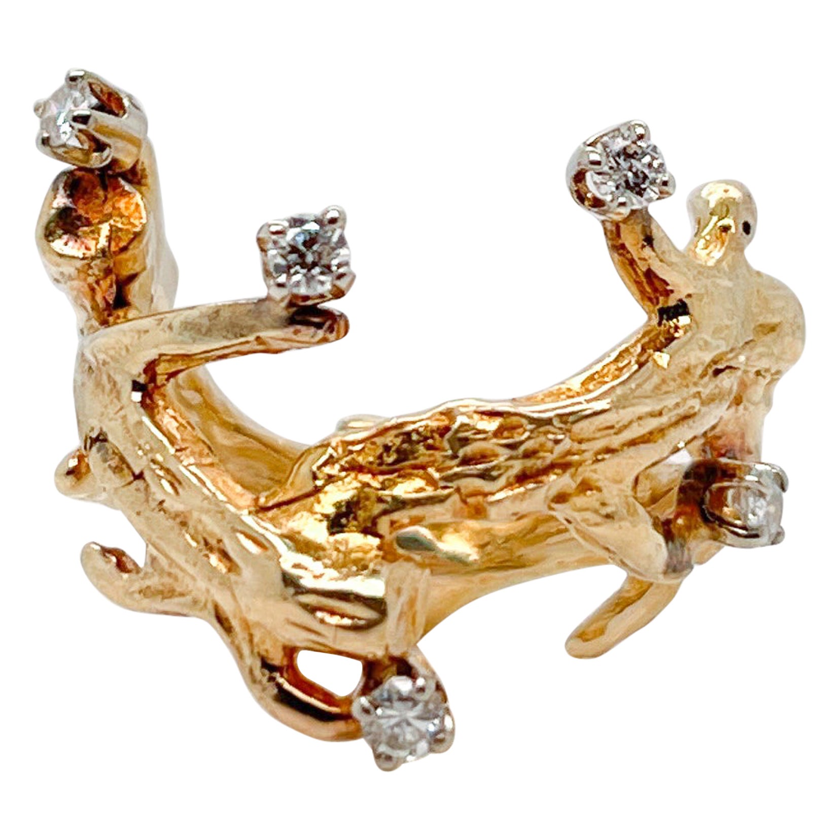 Modernistischer handgefertigter Ring aus 10 Karat Gold und Diamanten von Studio