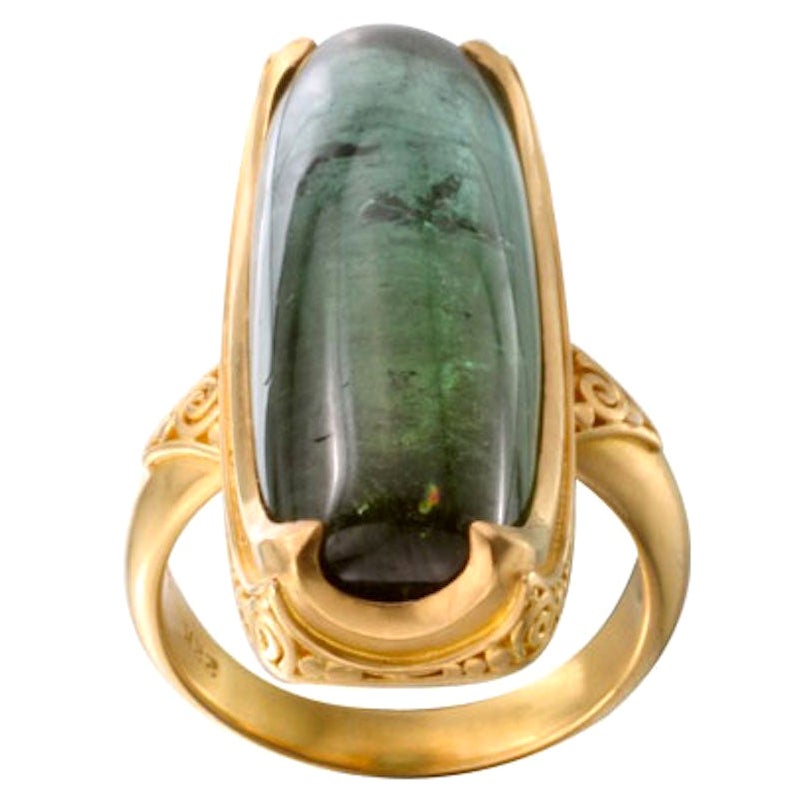 Steven Battelle 22.9 Carats Cabochon Green Tourmaline 22K Gold Ring For Sale