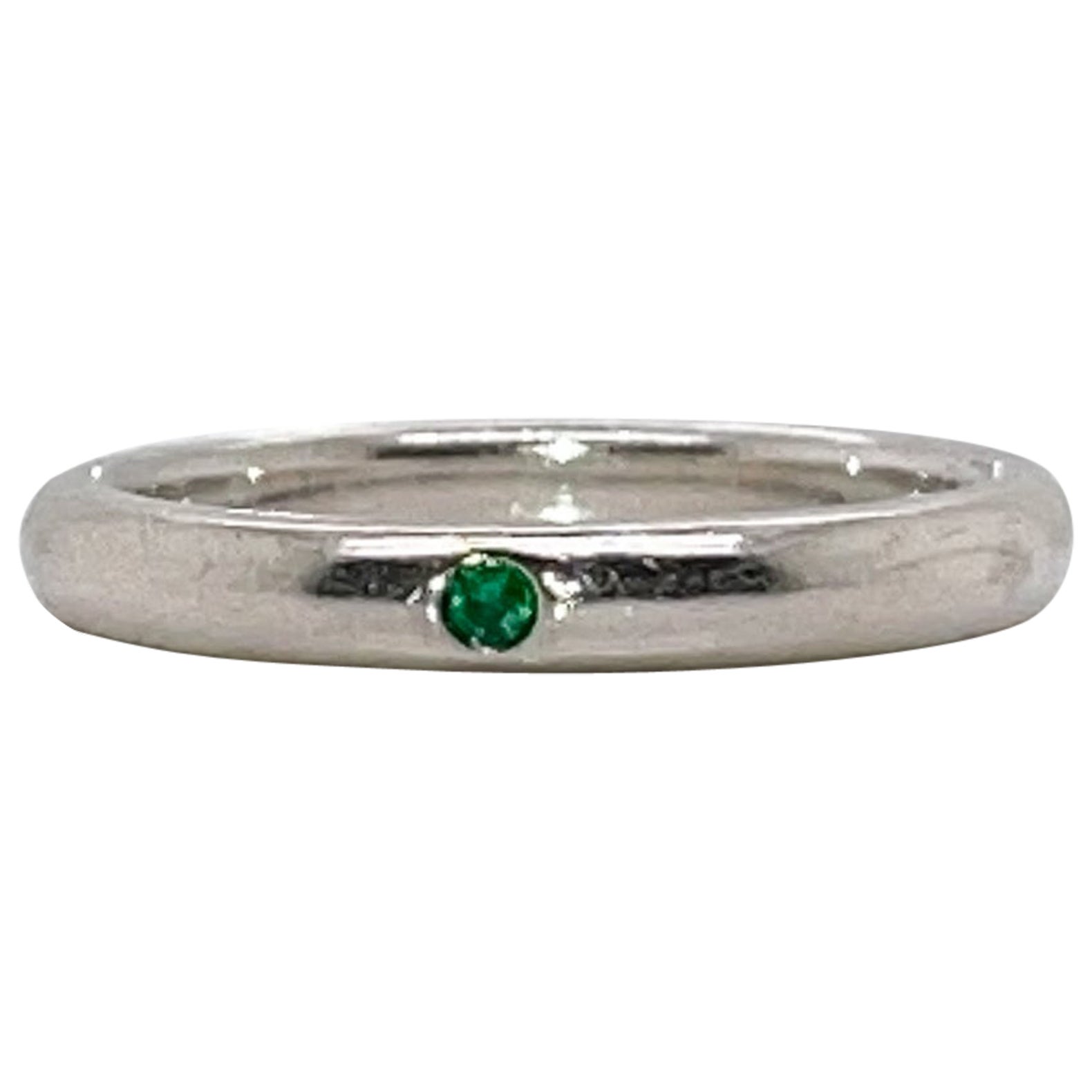 Tiffany & Co. Elsa Peretti Emerald & Sterling Silver Stacking Band Ring  