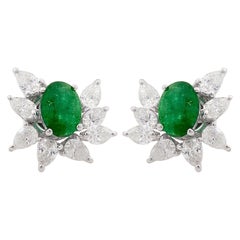 14 Karat Gold Diamond Emerald Cluster Stud Earrings