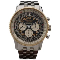 Retro Breitling Yellow Gold Stainless Steel Navitimer Chronograph Automatic Wristwatch