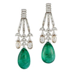 Cabochon Emerald & Briolette Diamond Chandelier Earrings 