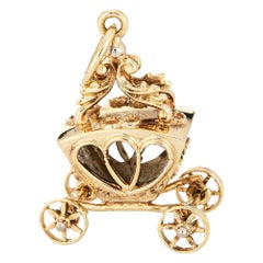 Vintage Royal Carriage Charm 14k Yellow Gold Pendant Car Jewelry Wheels Move