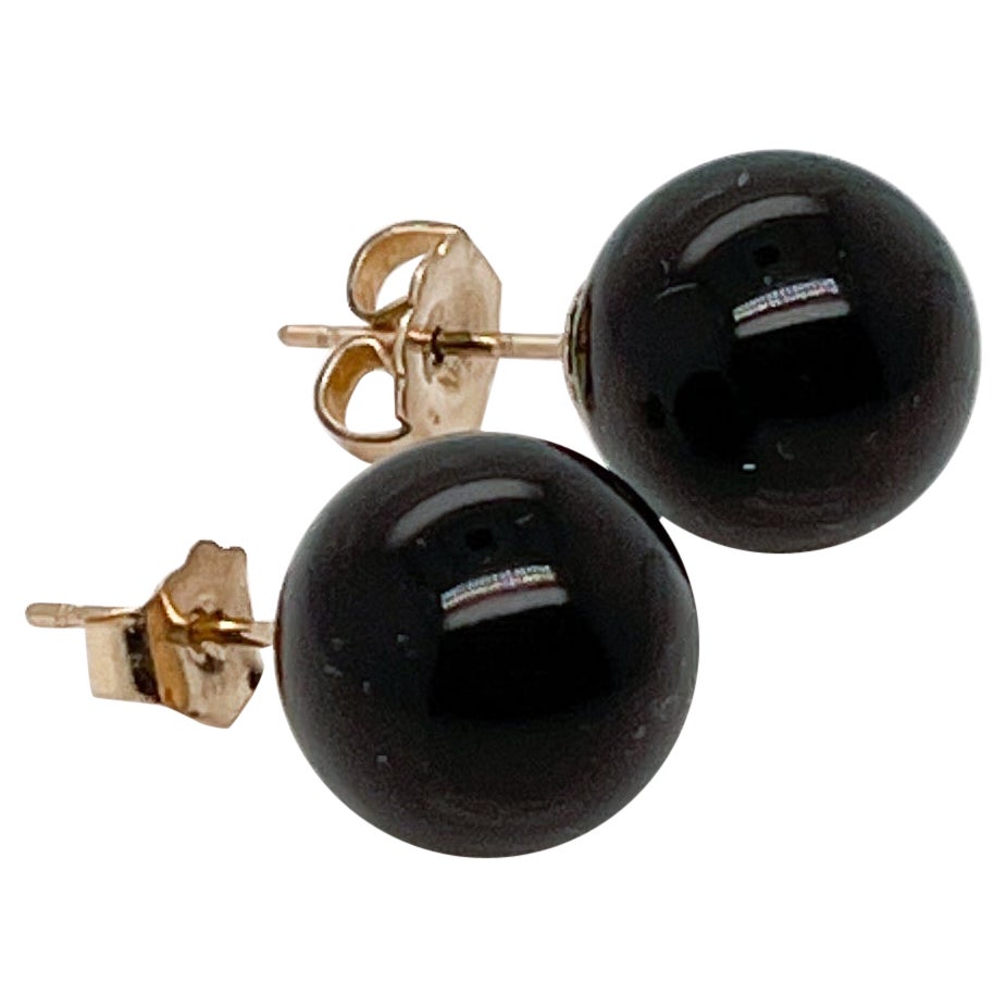 Retro Onyx Bead & 14 Karat Gold Stud Earrings