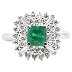Vintage Art Deco Inspired 0.41 Carat Natural Emerald and Diamond Ring Set in Platinum