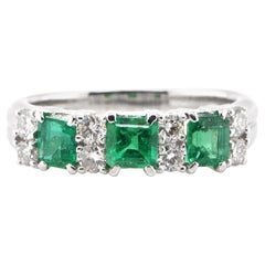 1.03 Carat Emerald and Diamond Half-Eternity Ring Set in Platinum