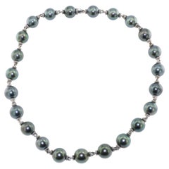 Tahitian Pearl 18K Gold Diamond Rondell Necklace