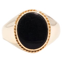 Oval Black Onyx 9 Carat Yellow Gold Mens Vintage Dome Signet Ring