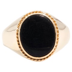 Oval Black Onyx 9 Carat Yellow Gold Mens Vintage Dome Signet Ring