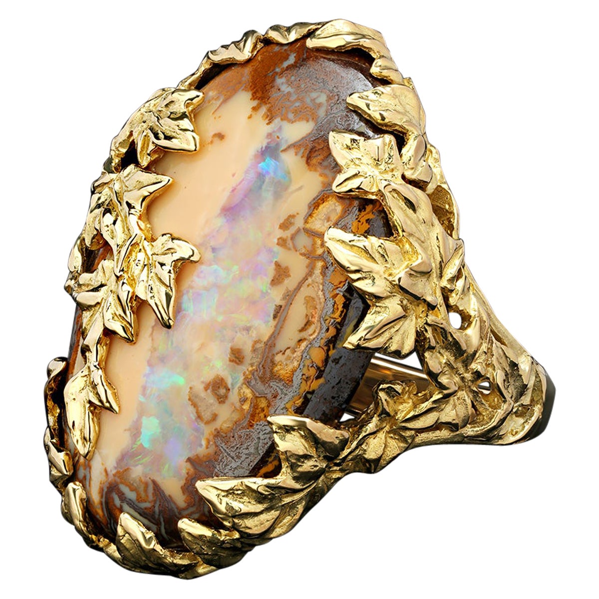 Boulder Opal Ivy ring Australian opal gemstone Peach Color 15 carats For Sale